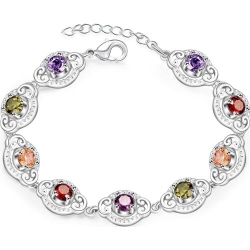 Pretty Colorful Multi Color Real Zircon Bracelets 925 Sterling Silver Extender Woman Lady Bracelet Bangle Jewelry Top Sell