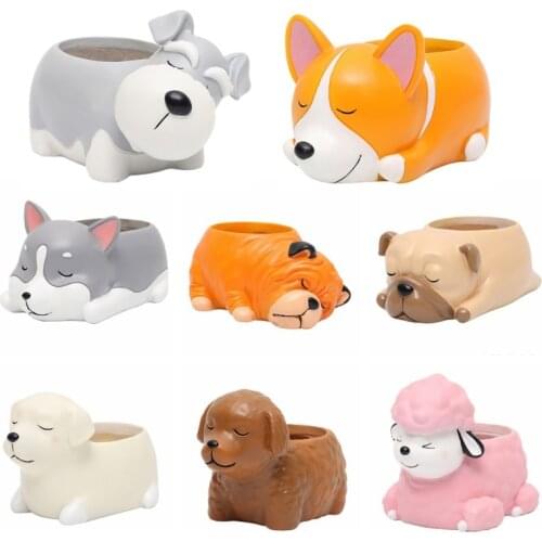 Creative Flower Pot Cartoon Dog Puppy Resin Planters Pots For Flowers Desktop Macetas Home Garden Decoration
