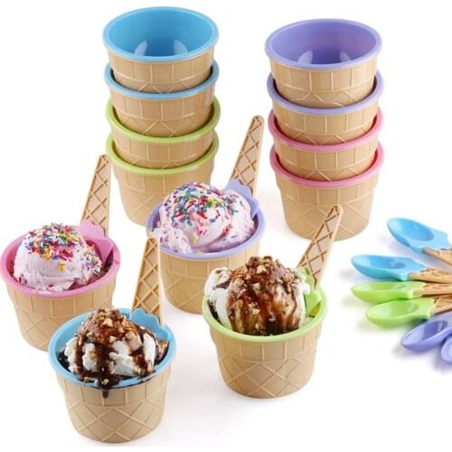 7 Color Cute Ice Cream Cups Kids Ice Cream Bowl Spoon Set Durable Children Gifts Dessert Bowl Play House Toy DIY Kitchen Tools