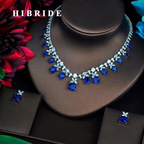 HIBRIDE Sparkling Blue Cubic Zirconia Jewelry Sets For Women Earring Necklace Set Wedding Dress Accessories Party Gifts N-481