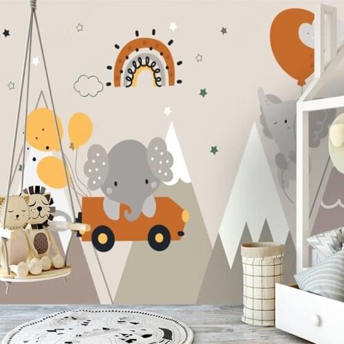 Custom 3D Wall Mural Modern Nordic Hand Painted 3D Cartoon Elephant Photo Wallpaper Childrens Room Mural Background Wall Fresco