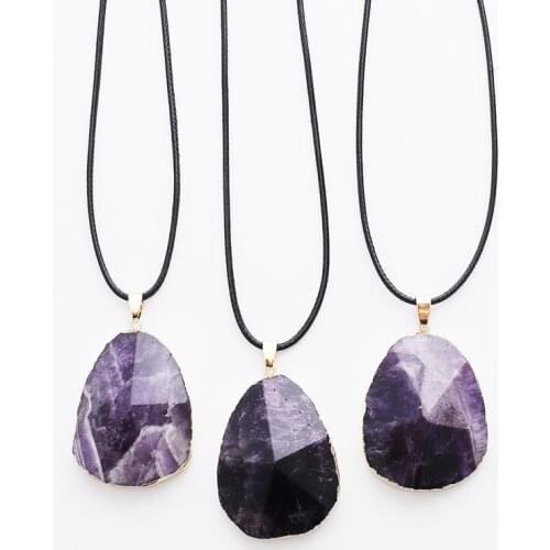 Natural Amethysts Pendant Rock Pyramid Mineral Purple Crystal Reiki Healing Gems Stone Quartz Pendant Necklaces for Women Femme