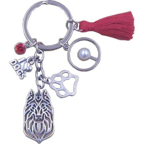 Belgian Tervuren Dog Animal Cheap Cute Purse Keychain Key Ring Pet Tassels Antique Classic Kawaii Women Men Jewelry Gift K091