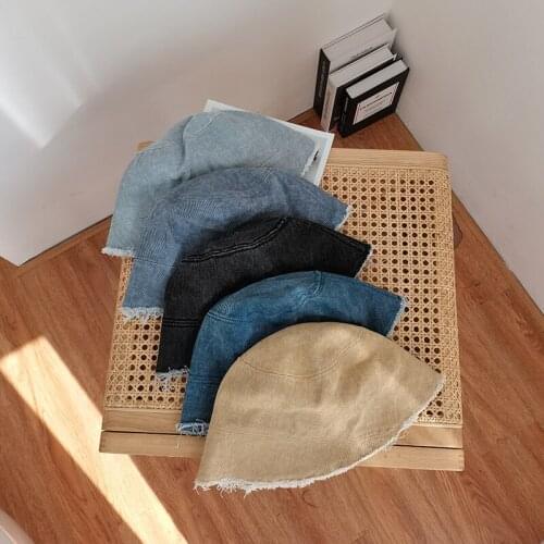 Japanese Harajuku Denim Foldable Bucket Hats 2021 Women Vacation Sunscreen Korean ins Outdoor Fisherman Hat Beach Sunbath Cap