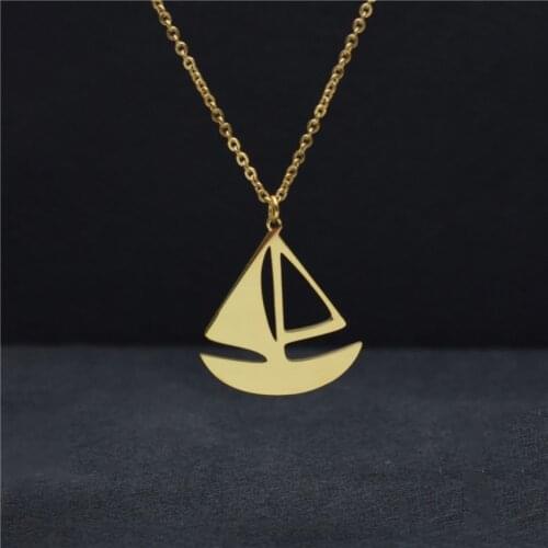 Collier Ketting Boho Jewelry Gold Sail Boat Choker Pendant Necklace For Women Stainless Steel Chain Men Travel Gift