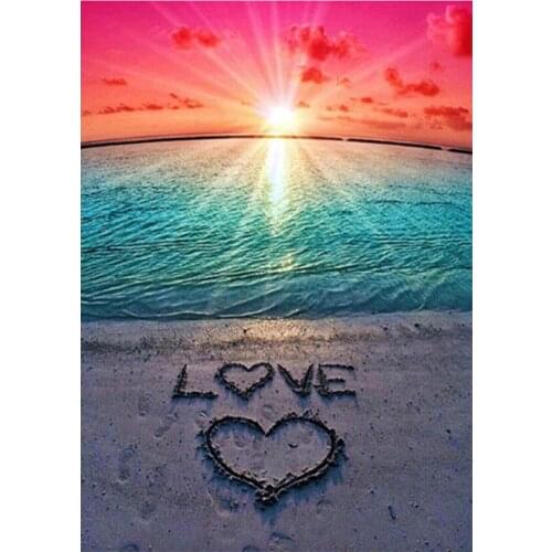 Landscape Diamond Cross Stitch 5D Diamond Painting Love Heart Beach Embroidery Complete Mosaic Rhinestone Home Decoration Gift