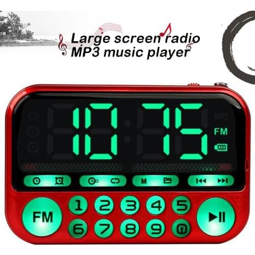 Mini Portable Radio Large Screen Handheld Digital FM USB TF MP3 Rechargeable Player Speaker Built-in Speaker