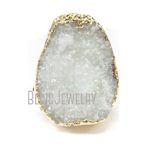RM16607 White Druzy Ring Gemstone Ring Semi Precious Ring Druzy Jewel Adjustable Ring