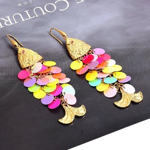 New Arrival Colorful Fish-shaped Earrings High-quality Fashion Trend Long Drop Earring Jewelry Wholesale Accessories For Women