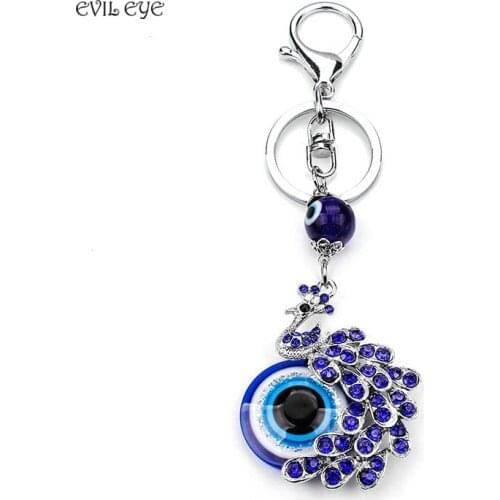 EVIL EYE New Fashion Lucky Blue Crystal Peacock EVIL EYE KeyChain Best Wishes Evil Eye For Woman Man jewelry Pendent