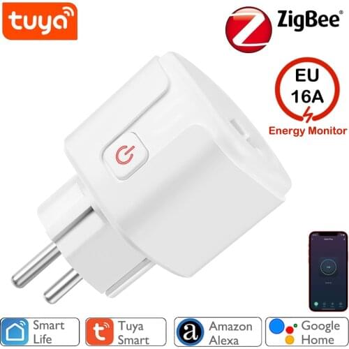 Zigbee Smart Plug 16A EU Socket Tuya Smart Life APP Work with Alexa Google Home Assistant Voice Control Power Monitor Timing