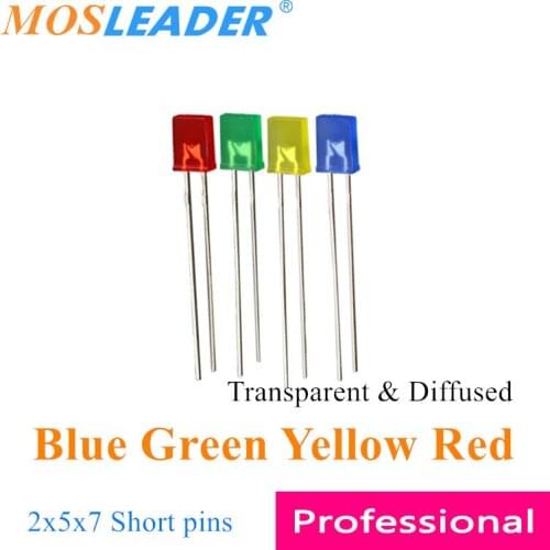 Mosleader 1000pcs 2x5x7 257 Square LED Blue Green Yellow Red Color turn color Transparent Diffused Short pins
