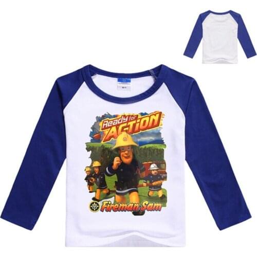 Spring Children Long Sleeve T-Shirts Baby Boys T-Shirt Girl Tops Tee Kids Clothes New Cartoon Fireman Sam Print Cotton Costumes