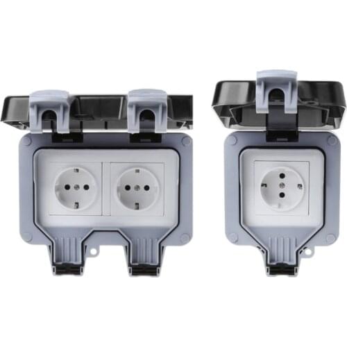 IP66 Waterproof Outdoor Wall Switch Power Socket 16A EU Standard Electrical Outlet Socket Panel AC 110~250V