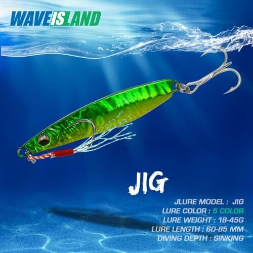 WAVEISLAND Jig Fishing Lures 18-45g/8.5cm Fish Bait Jigging Lure Fishing Jigs Metal Pesca Saltwater Lures laser Artificial