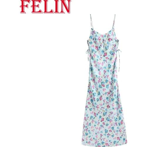 FELIN Women Summer New Dress Za Fashion Dress Highstreet Side Straps Mid Sling Dress Satin 2021 Party Dress Female Vestidos