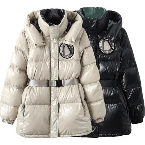 Winter thick warm Long Fluffy Duck down coats Female Was Thin Coats hooded Parkas With Belt F2440