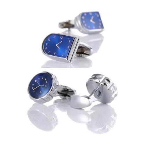 10pairs/lot Elegant Blue Clock Cufflinks Clockwise Watch Shape Cuff Links Business Style Mens Jewelry Accessory