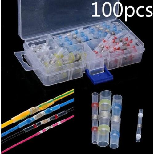 100pcs Sleeves Solder Seal Shrinkable Splice Waterproof Wires Connectors Cable Terminal with Box