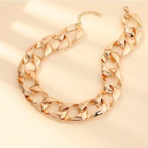 2020 European and American style Ornament Punk Style Thick Chain Necklace Exaggerated Flat Chain Necklaces wholesale