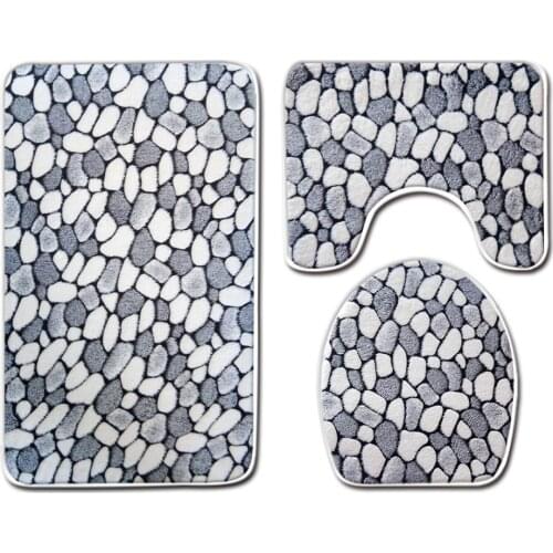 3pcs Carpet Set Bathroom Flower Stone Printing Non-Slip Bath Mat Kitchen Carpet Doormats Decor Toilet Seat Tank Cover Rugs