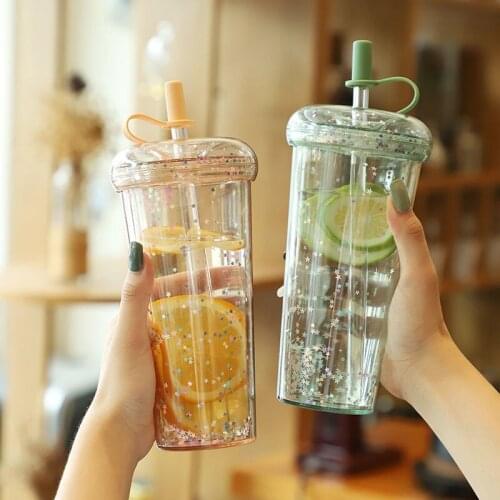 320/420/520 ML Water Bottles 10.8/14/17.5 Oz Breathable Pearl Milk Tea Cup with Straw Water Cup Adult Cute Girl Portable Simple