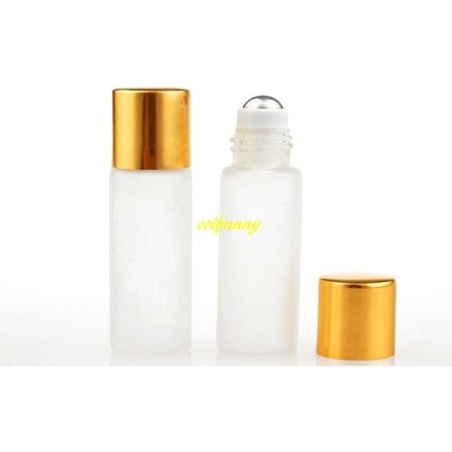 500pcs/lot 5ml Matte Glass Roll on Bottle 5CC Stainless Steel Roller Essential Oil Roller-on Sample Bottles gold & silver cap