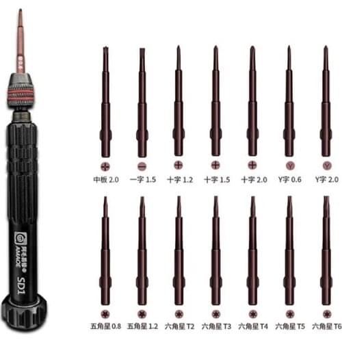 Amaoe SD1 Magnetic Non-Slip Screwdriver Set 1.2 1.5 Phillips 0.6-Y 0.8 1.2 5-Point T2 T3 Hex 1.5 2.0 Slotted Screwdriver Tool