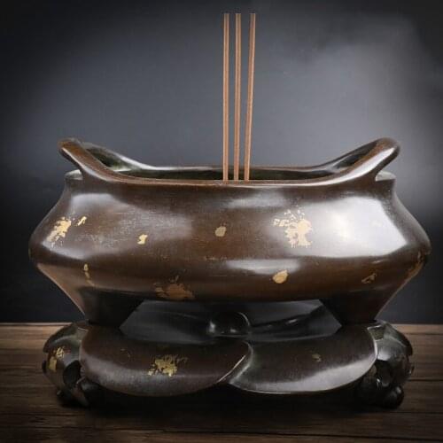 Red Copper Flush Ear Large Incense Burner Household Indoor Pure Copper Incense Burner Sandalwood Incense Buddha Supply