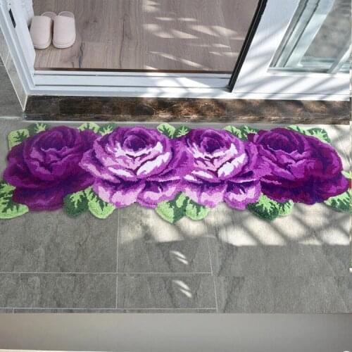High Quality Large Carpet Handmade Rose Flowers Flocking Rug for Home Living room Pink Red Purple Blue 160cm*60cm Bath Mat