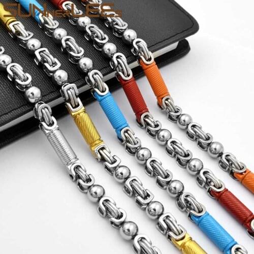 SUNNERLEES Jewelry Stainless Steel Necklace 7mm Geometric Byzantine Link Chain Silver Color Gold Plated Men Women SC63 N