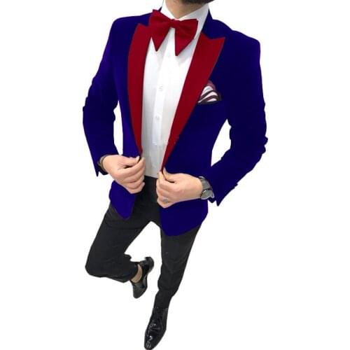 Formal Men Suits Royal Blue 2020 Slim Fit Velvet Lapel Groom Suit Mens Tuxedo Blazer Wedding/Prom Suits 2 Pieces