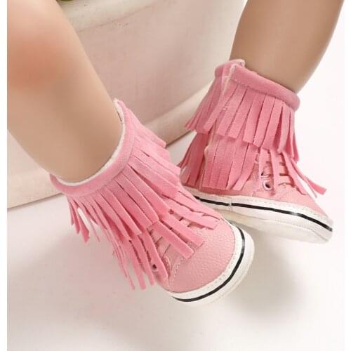 Focusnorm Winter Boy Girls Baby Snow Boots Warm Crib Toddler Anti-Slip Shoes Toddler Prewalker Tassels Soft Sole Crib Shoes