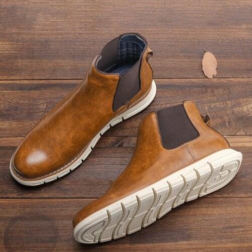 ERRFC Designer Mens Brown Chelsea Boots Round Toe High Top Fashion Trending Light Soft Winter Leisure Shoes Office Size 40-46
