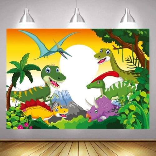 Jungle Animal Safari Dinosaur Photo Backdrop Zoo Happy Birthday Party Photocall Boys Decoration Photography Backgrounds Banner