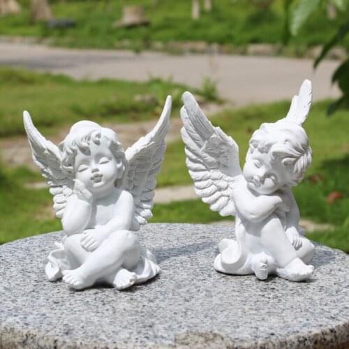 European White Gold Lovely Cupid Angel Decoration Arts Creative Desktop Ornament Christmas Gifts Statue Pictures