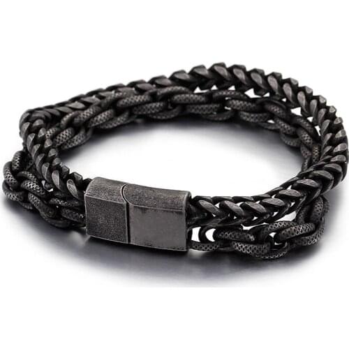 GNAYY Black 8.66 inch lenght Vintage Stainless Steel Biker figaro Link Chain Bracelet Bangle for Men Jewelry Nice Gifts