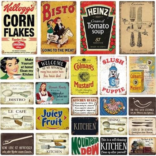 Corn Flakes Knife And Fork Metal Sign Poster Wall Plaque Vintage Painting Plate Juice For Restaurant Home Kitchen Decor