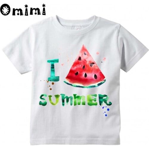 Boys/Girls I Love Summer Watermelon Design T Shirt Kids Casual Cool Tops Childrens Summer White Cute T-Shirt