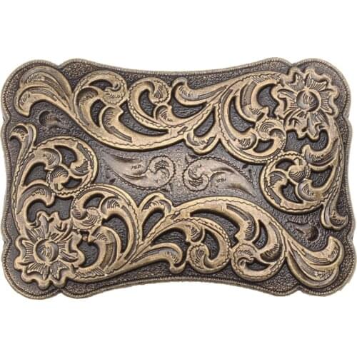 Metal Western Belt Buckle Arabesque Pattern Zinc Alloy Antique Casual Bronze