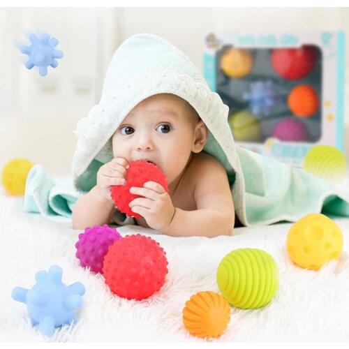 6Pcs/set Baby Hand Ball Toys Infant Training Massage Soft Rubber Textured Multi Sensory Tactile Pinch Bath Hand Ball Toy