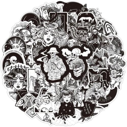 50PCS Black and White Cool DIY Stickers For Skateboard Laptop Luggage Snowboard Fridge Phone Styling Home Decor Graffiti Decals
