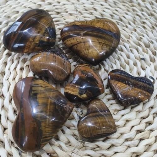 Natural Crystal Heart Shape Tigers Eye Gemstone Reiki Healing Stone Crystal Heart Gemstone Gift 1pcs