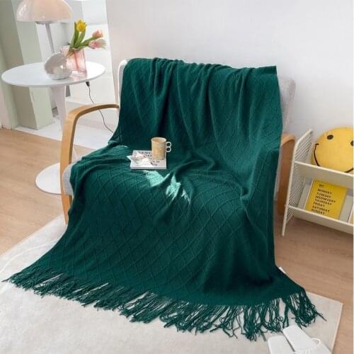 New Nordic Tassel Knitted Blanket Green Yellow Solid Multi-Function Acrylic Sofa Chair Bed Decor Cover Four Season Home Textile