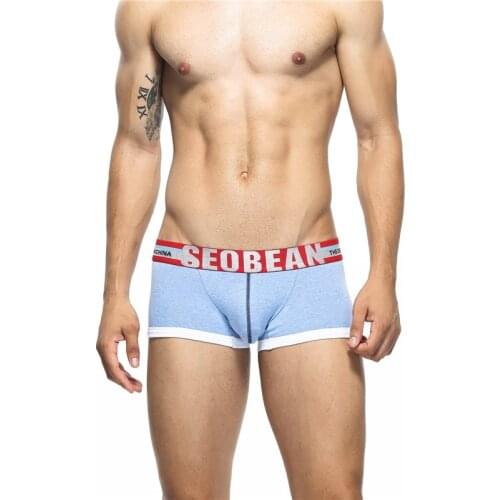 SEOBEAN New Solid Color Mens Cotton Underwear Sexy Low-Waist Comfortable Boxer Fashion Sports Breathable Boxers