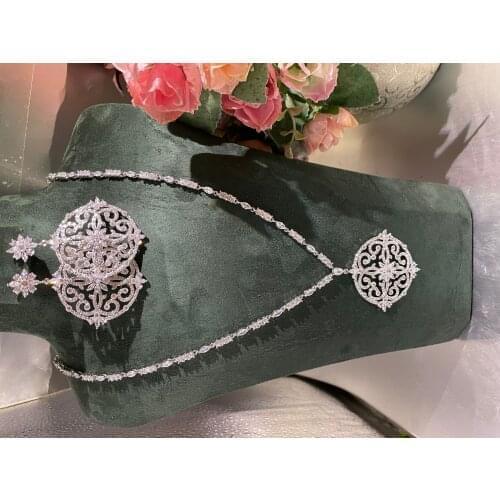 JaneKelly Stunning Big Carat Round CZ Crystal Necklace and Earrings Luxury Bridal Party Jewelry Set For Wedding Evening S061