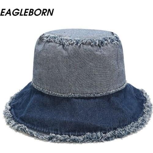 New Fashion South Korea Japan Bucket Hats Women Ins Washed Fringe Hip-hop Women Hat Cowboy Stitching Bucket Hats for Women Hats