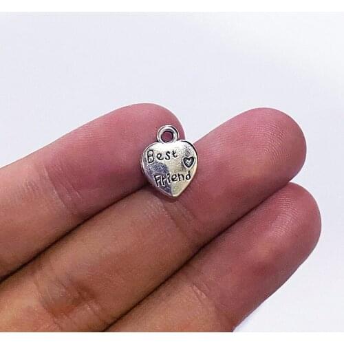 10pcs/Lot Best Friend Text Love Charms Tibetan Silver Color Heart Pendant For Making Fit DIY Jewelry Handmade Accessories Crafts