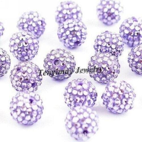 Resin Rhinestones Ball Spacer Bead Findings Acrylic Ball Beads Fit Charms Jwelery 50pcs(light purple)