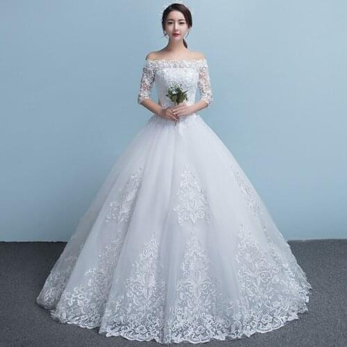 Luxury Boat Neck Half Sleeves Ivory Beautiful Lace Embroidery Wedding Dress Saudi Arabia Bridal Wedding Gowns Dubai